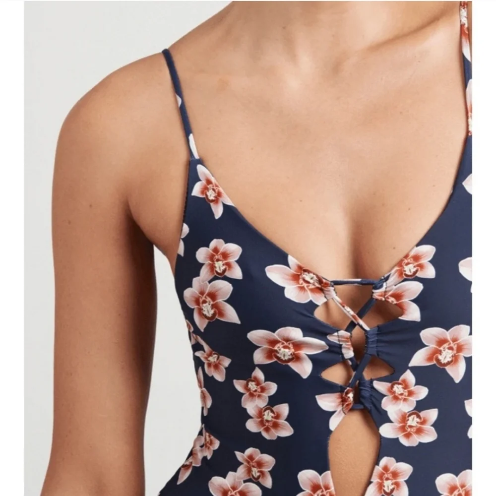 New acacia swimwear kokomo fullpiece swim suit isle L orchid tropical navy blue - Picture 4 of 10